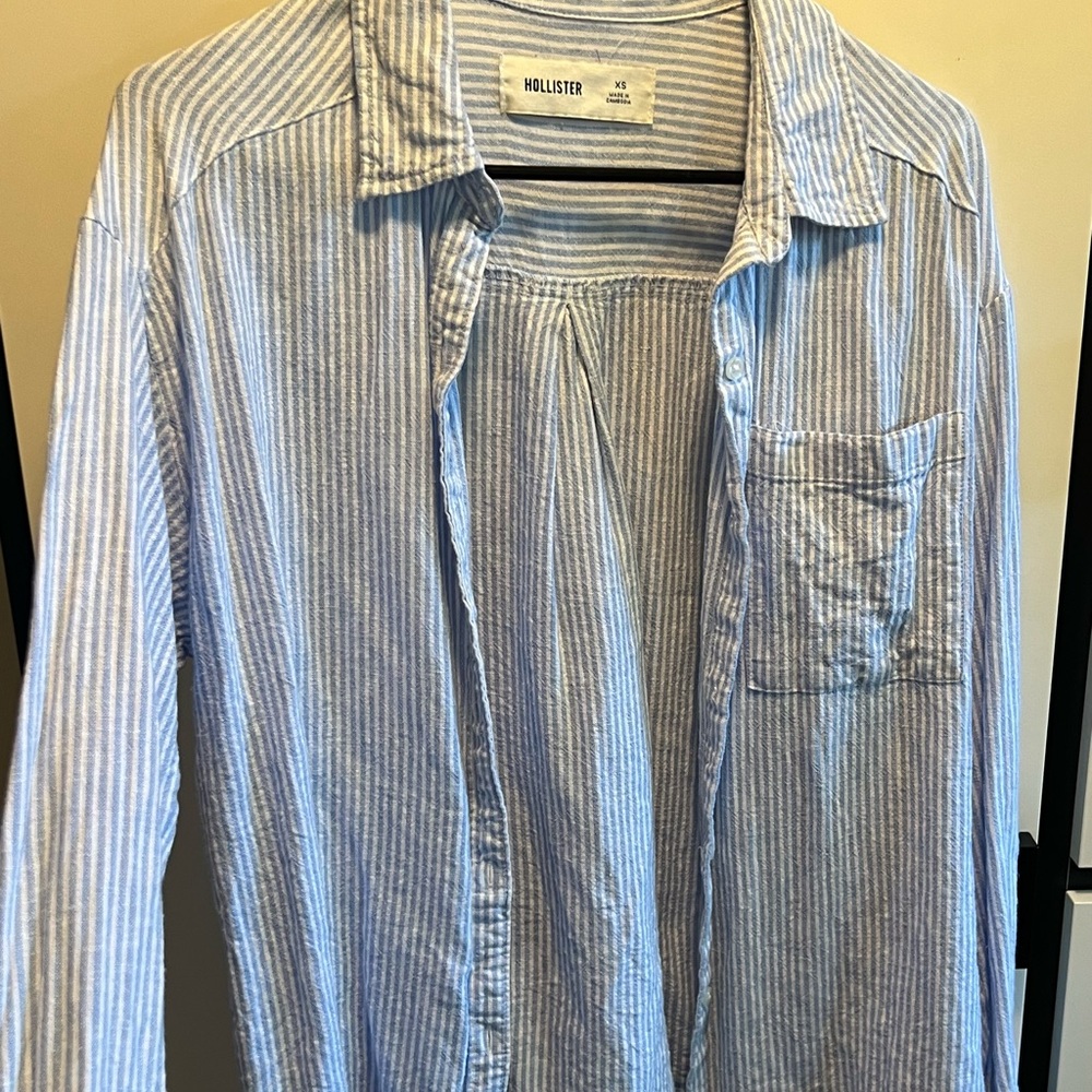 Hollister Light Blue/White Stripe Button-Up Shirt